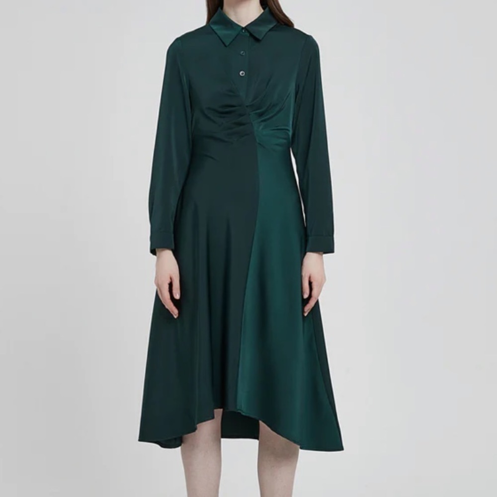 Mia Mod ASYMMETRICAL SILKY DRESS DARK EMERALD GREEN